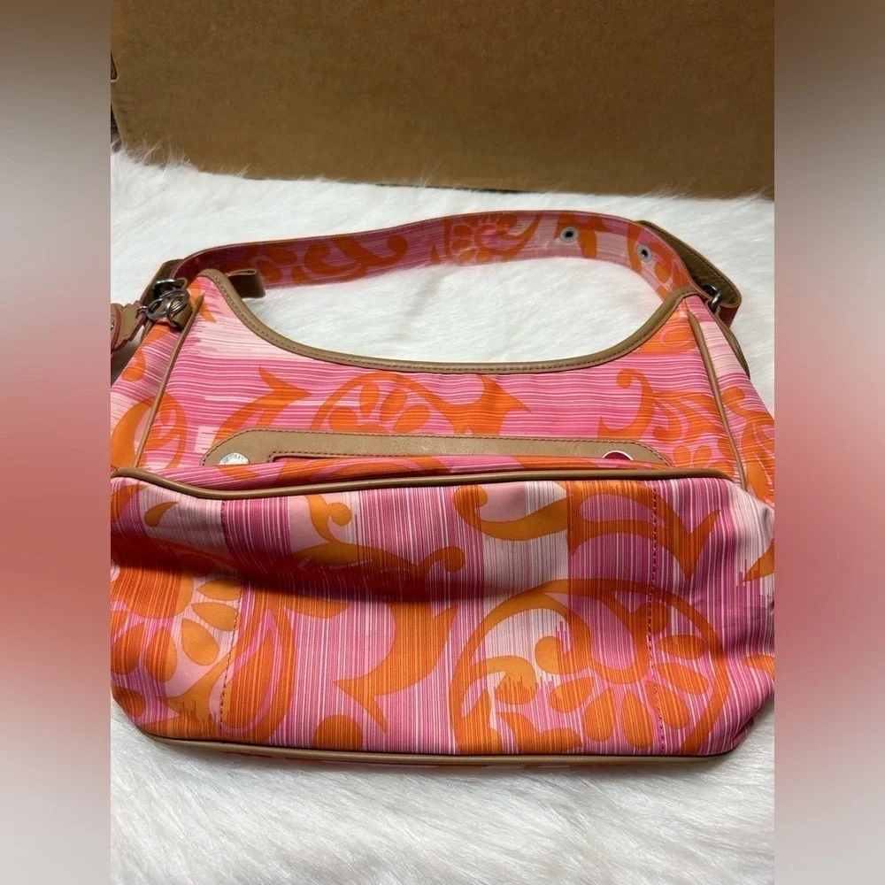 Kipling Nylon Hobo Shoulder Bag Light Weight Orange  With Monkey.